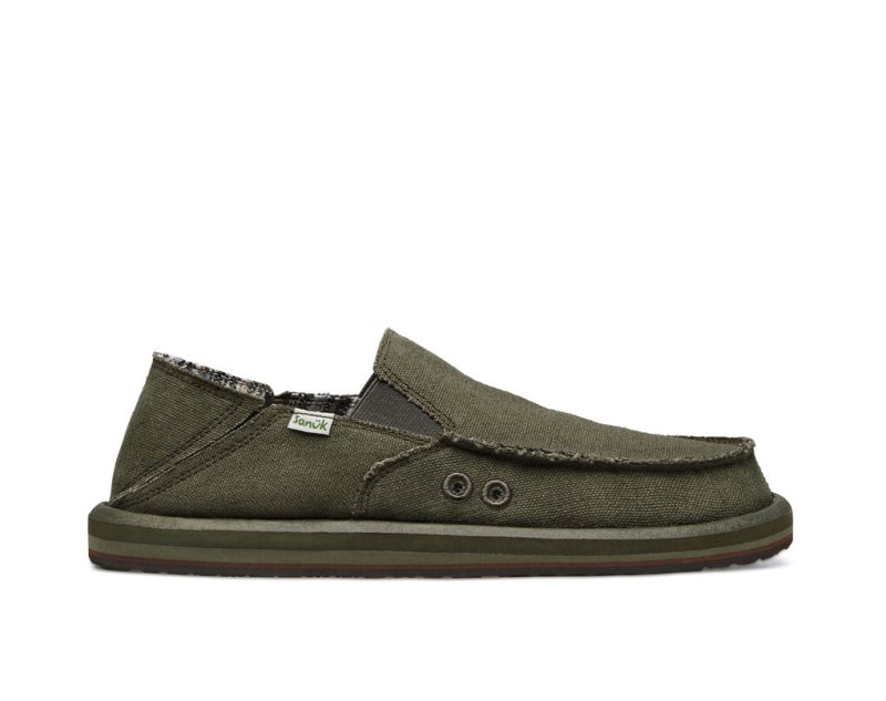 Sanuk Mens Vagabond Soft Top Hemp Collapsible Heel Olive Shoes | XEPRKV938